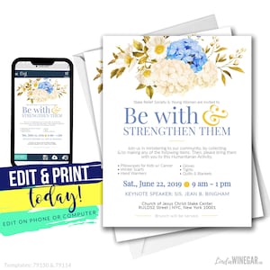 Relief Society Ministering Invitation | Humanitarian Activity Invite | Young Women Invite | Editable INSTANT Download on Corjl 4x6 & 5x7