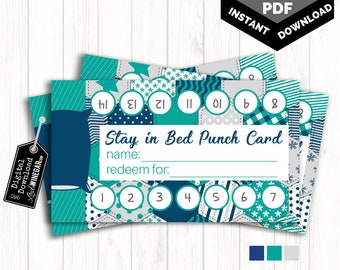 Stay in Bed Punch Card | Habit Cards for Kids | Bedtime Punchcards Navy | Reward Punch Card Printable | 10/sheet INSTANT DOWNLOAD 8.5x11 PDF