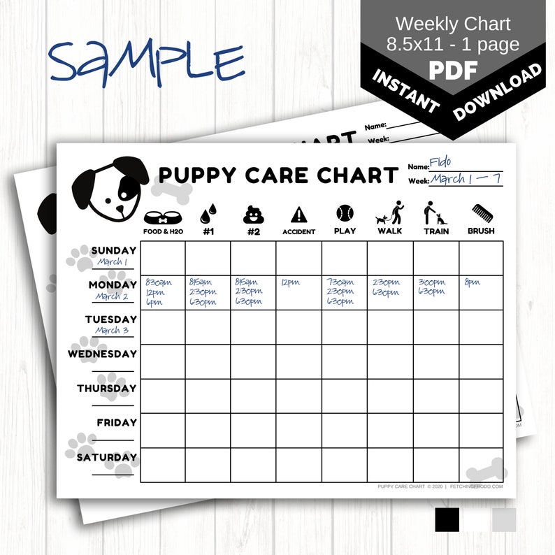 Weekly Puppy Care Chart PRINTABLE Dog Chore Chart for Kids New Puppy Routine Chart Dog Training Tracker INSTANT Download 8.5x11 PDF image 2