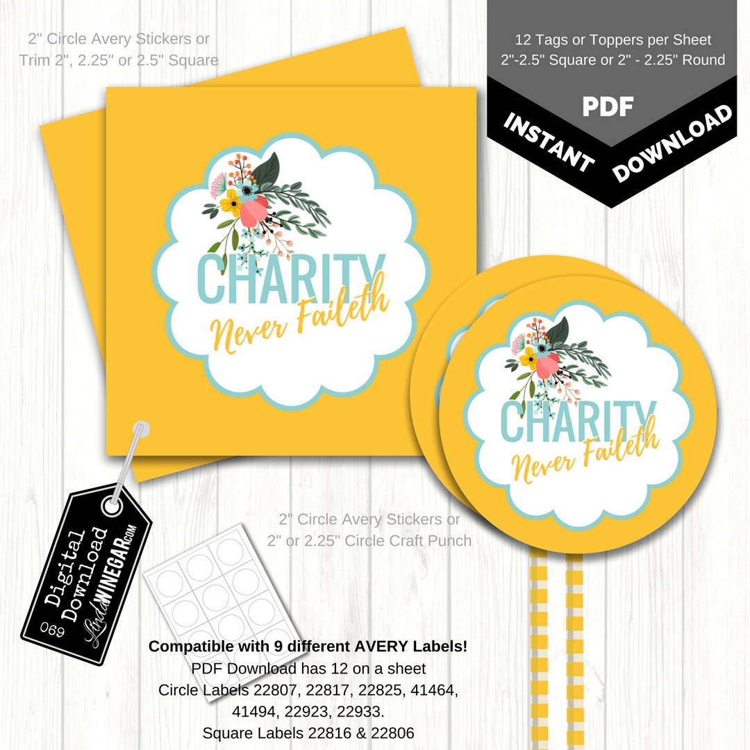 Relief Society Cupcake Topper Floral Printable 12 Avery Stickers ...