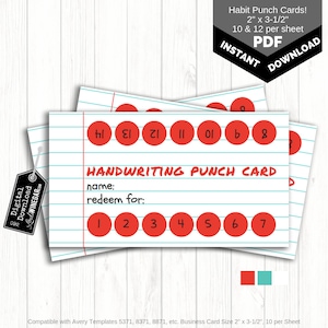 Writing Practice Punch Card | Habit Cards for Teens | Kids Punchcards | Reward Punch Card Printable | 10/sheet INSTANT DOWNLOAD 8.5x11 PDF