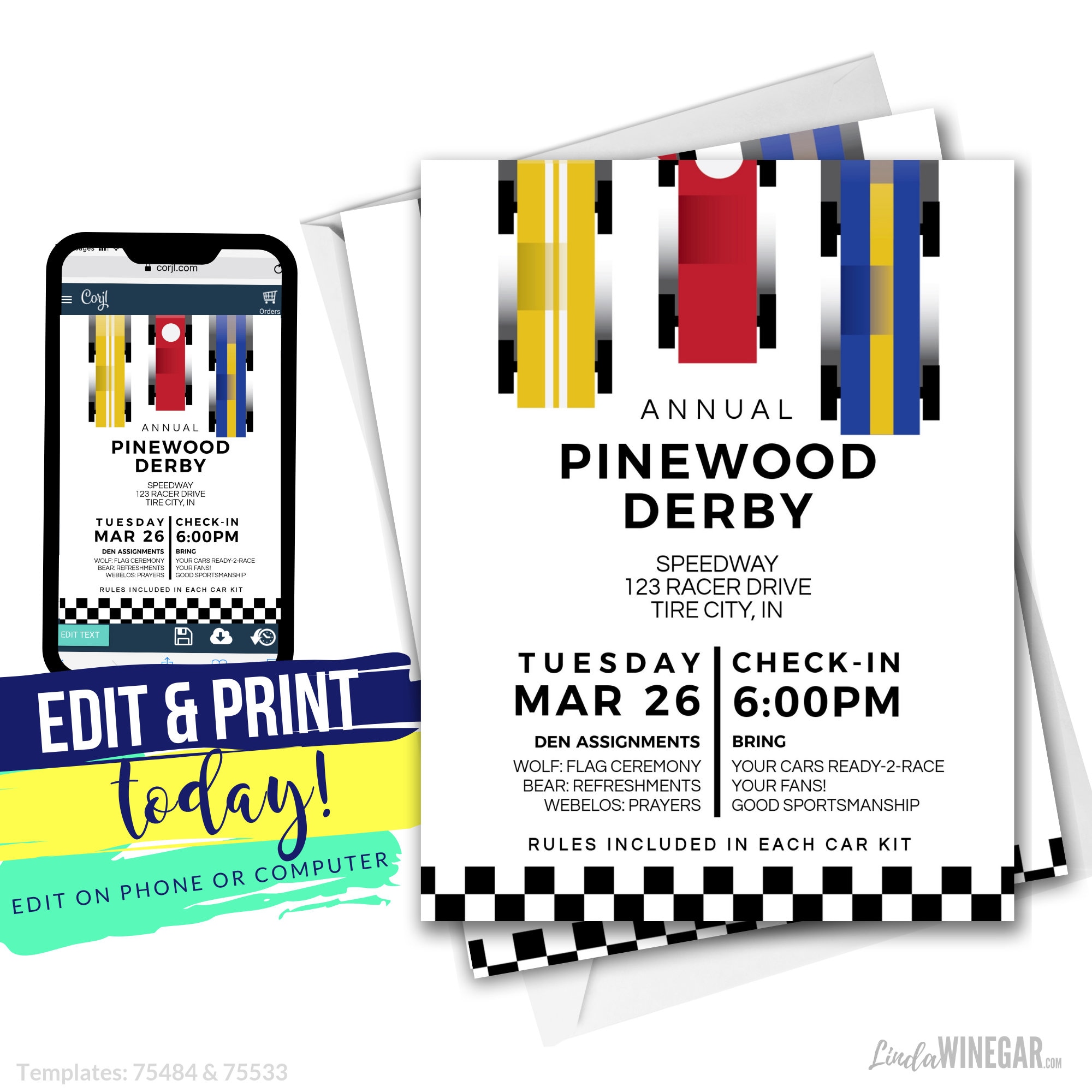 Cub Scout Pinewood Derby Invitation Blue Yellow Red Etsy