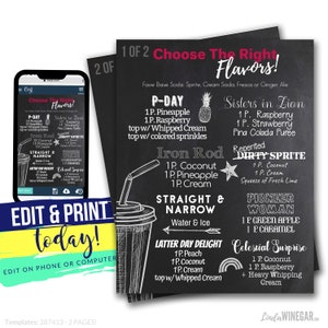 Editable SODA-Lighted Soda Menu | Latter Day Saint Soda Bar Menu |  Christian Soda Bar Menu | INSTANT Digital Download with Corjl 8.5x11 PDF