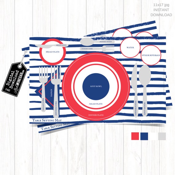 Etiquette Placemat Patriotic Table Setting Diagram For Etsy