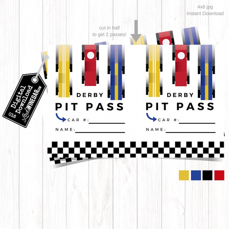 Cub Scout Pinewood Derby Pit Passes Blue Yellow Red Etsy