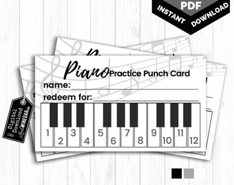 Piano Practice Punch Card | Habit Cards for Teens | Kids Punchcards | Reward Punch Card | 10/sheet INSTANT DOWNLOAD PDF | Editable w/ Corjl