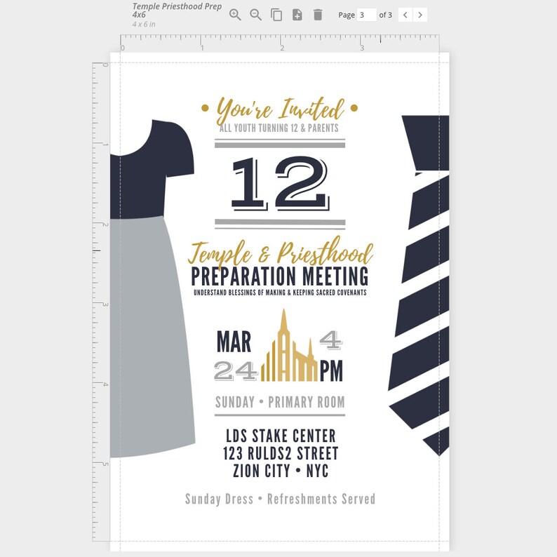 DIGITAL Temple & Priesthood Prep Invitation Free Cupcake Toppers pdf LDS Primary Invite Editable INSTANT Download with Corjl 4x6, 5x7 image 1