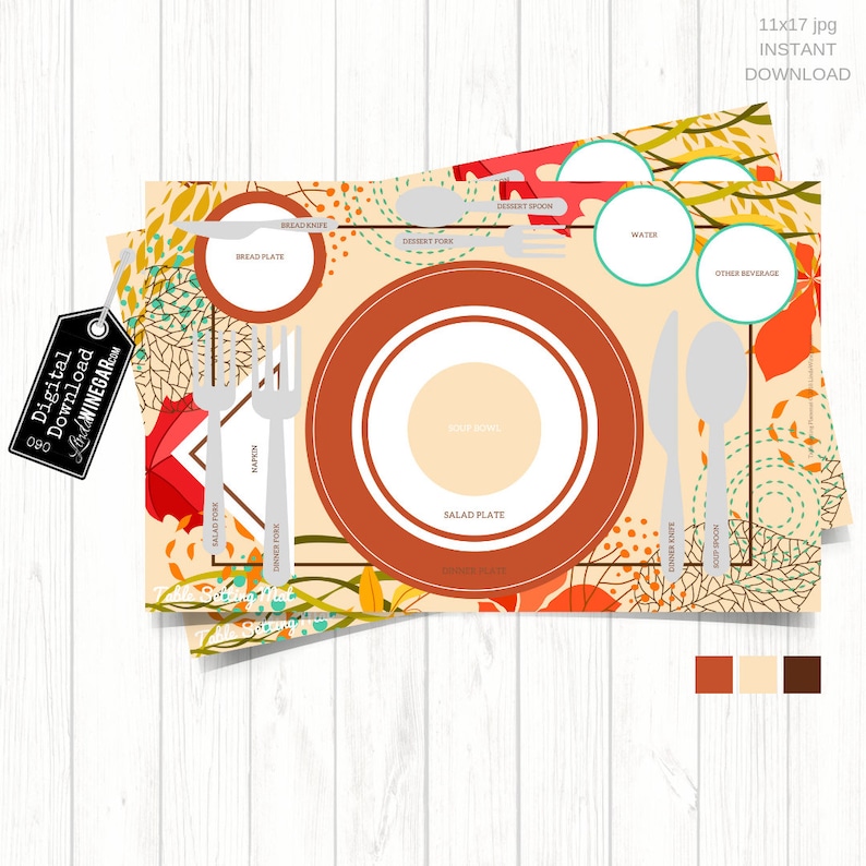 Etiquette Placemat for Teens Table Setting Diagram for Kids Thanksgiving Placemat Manners Placemat Fall INSTANT Download 11x17 JPG image 1