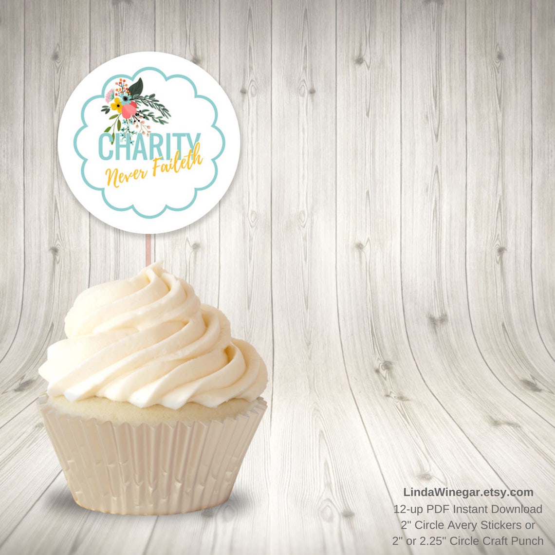 Relief Society Cupcake Topper Floral Printable 12 Avery Stickers ...