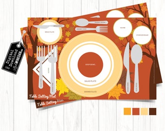 Etiquette Placemat for Teens | Table Setting Diagram for Kids | Thanksgiving Placemat | Manners Placemat Fall | INSTANT Download 11x17 JPG