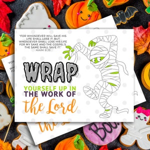 Wikkel jezelf in het werk van de Heer | Bijbeltekst | Hand-out Halloween | Uitreikblad jongevrouwen | DIRECT downloaden 4 x 6 en 5 x 7 jpg of pdf