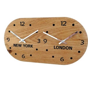 Retro Oak Wooden Time Zone Wall Clock