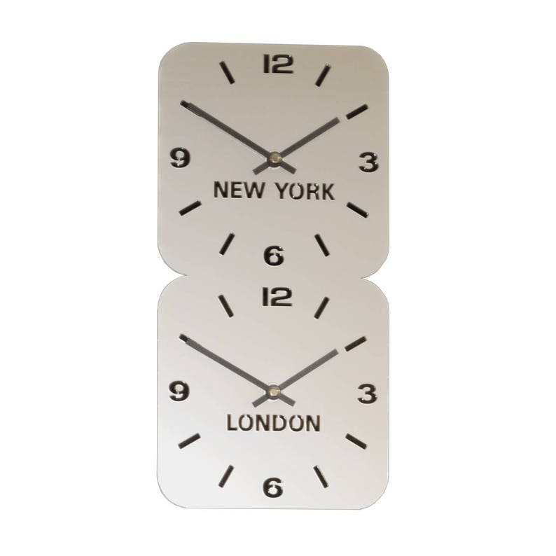 Silver Acrylic World Timezone Wall Clocks 2 Dial Vertical