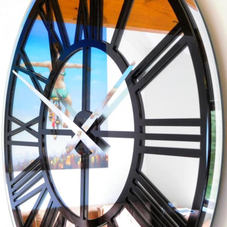 Roco Verre Bevelled Mirror Skeleton Wall Clock Large Etsy