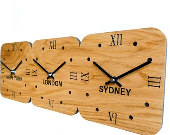 Oak Wooden World Time Zone Clock