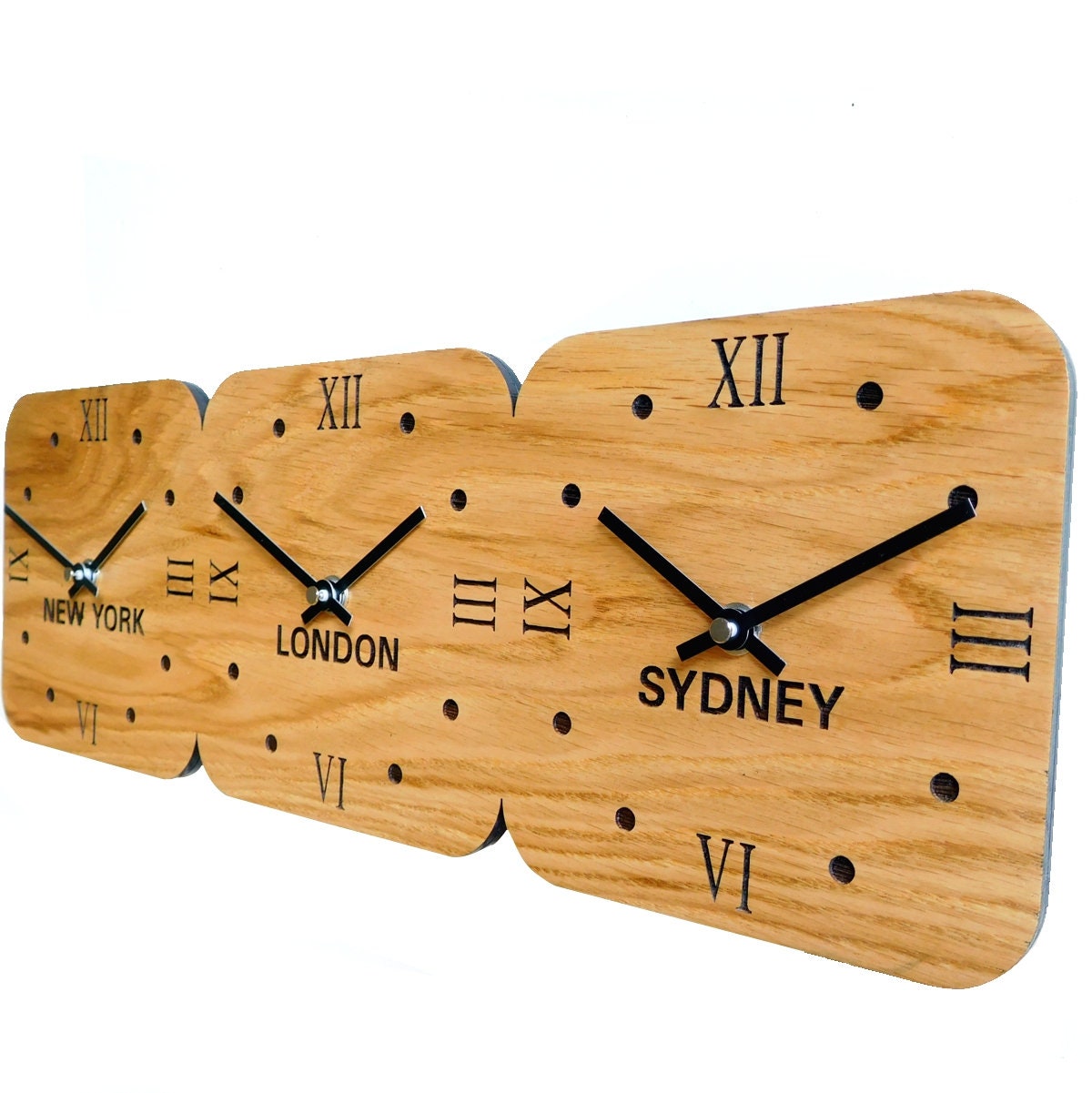 Oak Wooden World Time Zone Clock