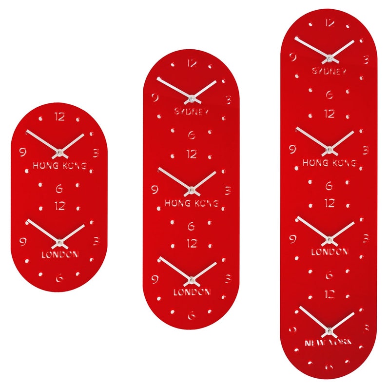 Red Gloss Acrylic Personalised Retro Timezone Wall Clocks - Etsy