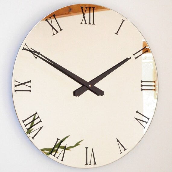 Roco Verre Extra Large Roman Mirror Wall Clock Black Extra Large Roman Mirror Wall Clock