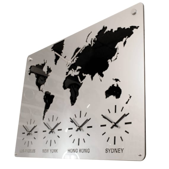 Roco Verre Acrylic World Map Timezone Wall Clock - Etsy UK