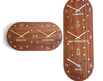 Decora Walnut Gold and Mirror Deco World Time Zone Wall Clock 2-5 Dial Options