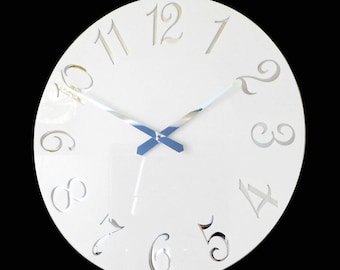 Gloss White Mirror French Numbers Wall Clock