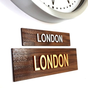 Personalised  Time zone Walnut Silver and Gold Wall Signs