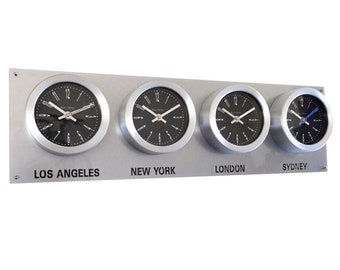 Everyday Time Zone Clock Silver Grey Backboard 2-6 dial
