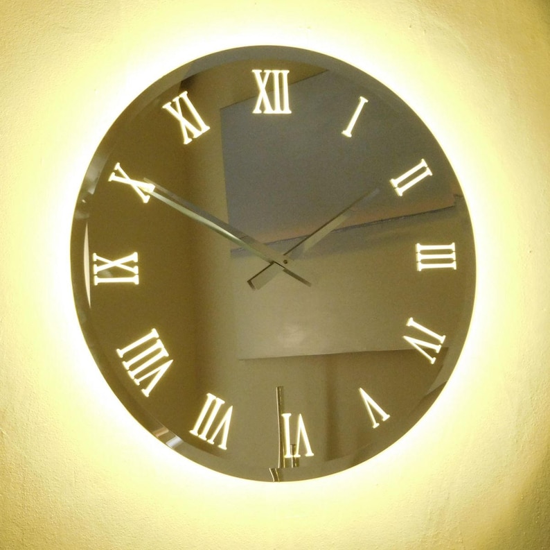 Illuminated Bevelled Roman Mirror Wall Clock Light Etsy
