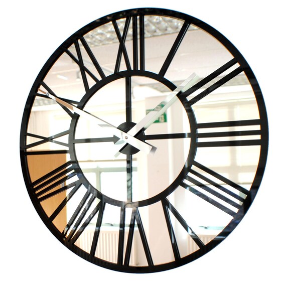 Roco Verre Gloss Acrylic And Mirror Skeleton Wall Clock Roco Verre Gloss Acrylic And Mirror, Large Mirror Wall Clock The Range
