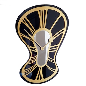 Salvador Dali Inspired Decoish Wall Clock Gloss Black Gold and Mirror