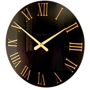 Reloj de pared romano Rockafella negro y dorado brillante