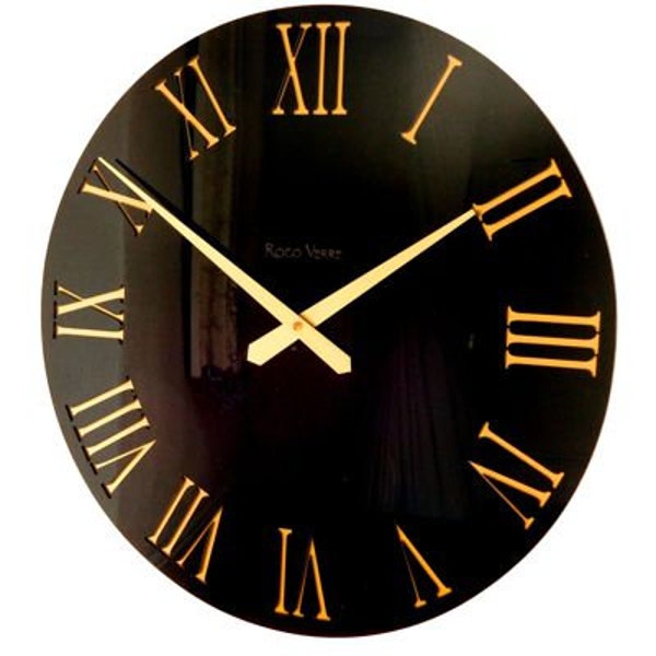 Reloj de pared romano Rockafella negro y dorado brillante