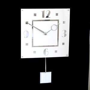 Decoish Gloss White and Chrome Square Pendulum Wall Clock