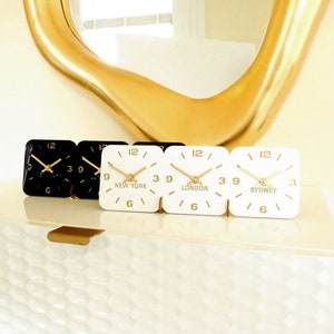 Roco Verre Decora White Black Gold Gloss Desk Mantel Time Zone Clock