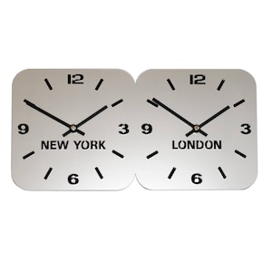 Silver Acrylic World Timezone Wall Clocks 2 Dial Horizontal