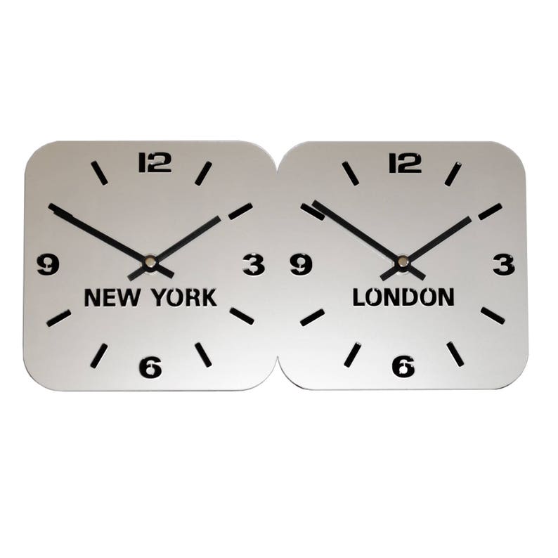 Silver Acrylic World Timezone Wall Clocks 2 Dial Horizontal