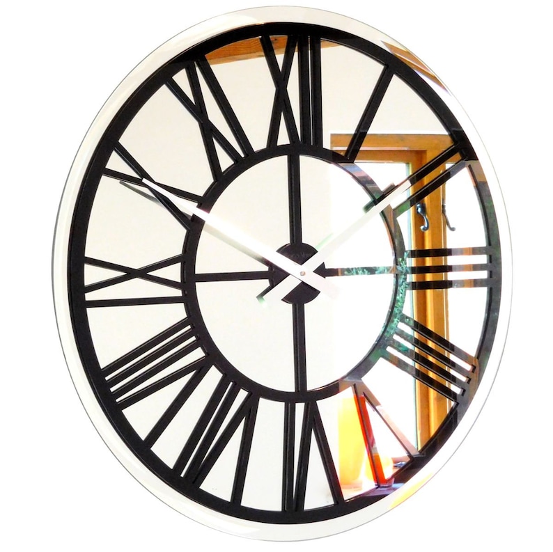 Roco Verre Bevelled Mirror Skeleton Wall Clock Large Etsy