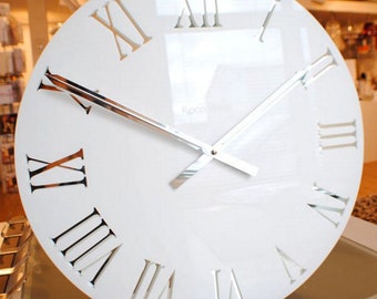 Gloss White Mirror Roman Wall Clock