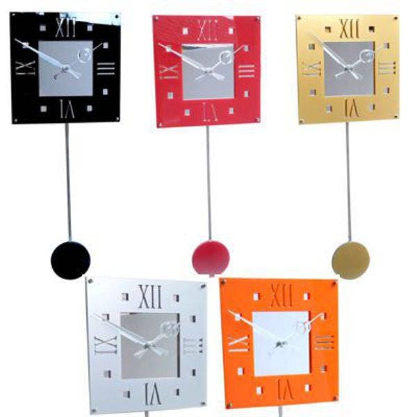 Roco Verre Deco Modern Vintage Pendulum Wall Clock Gloss Orange 