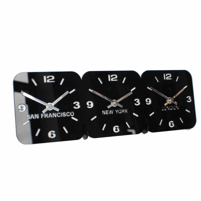 Roco Verre Personalised Gloss Acrylic Desk Mantel Time Zone Clock