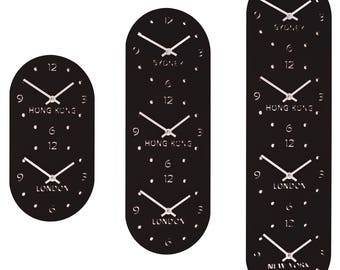 Black Gloss Acrylic Personalised Retro Timezone Wall Clocks