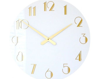 Twenties Deco Gloss White and Gold Wall Clock