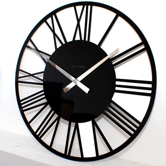 Roco Verre Gloss Acrylic Skeleton Roman Wall Clock Small - Black Wall Clocks Australia