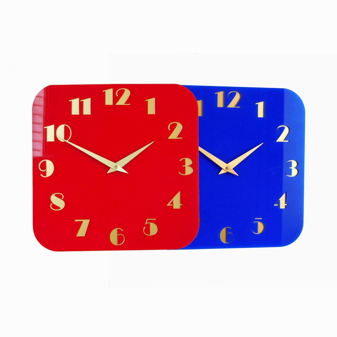 Decoish Gloss Art Deco Blue Red White Black Gold Wall Clocks - Etsy