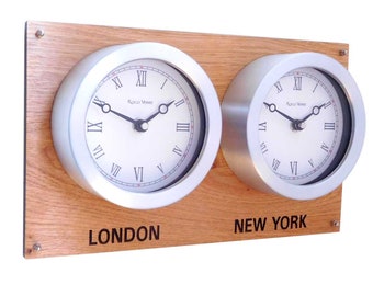 Oak Backboard Everyday Multi Timezone Wall Clock
