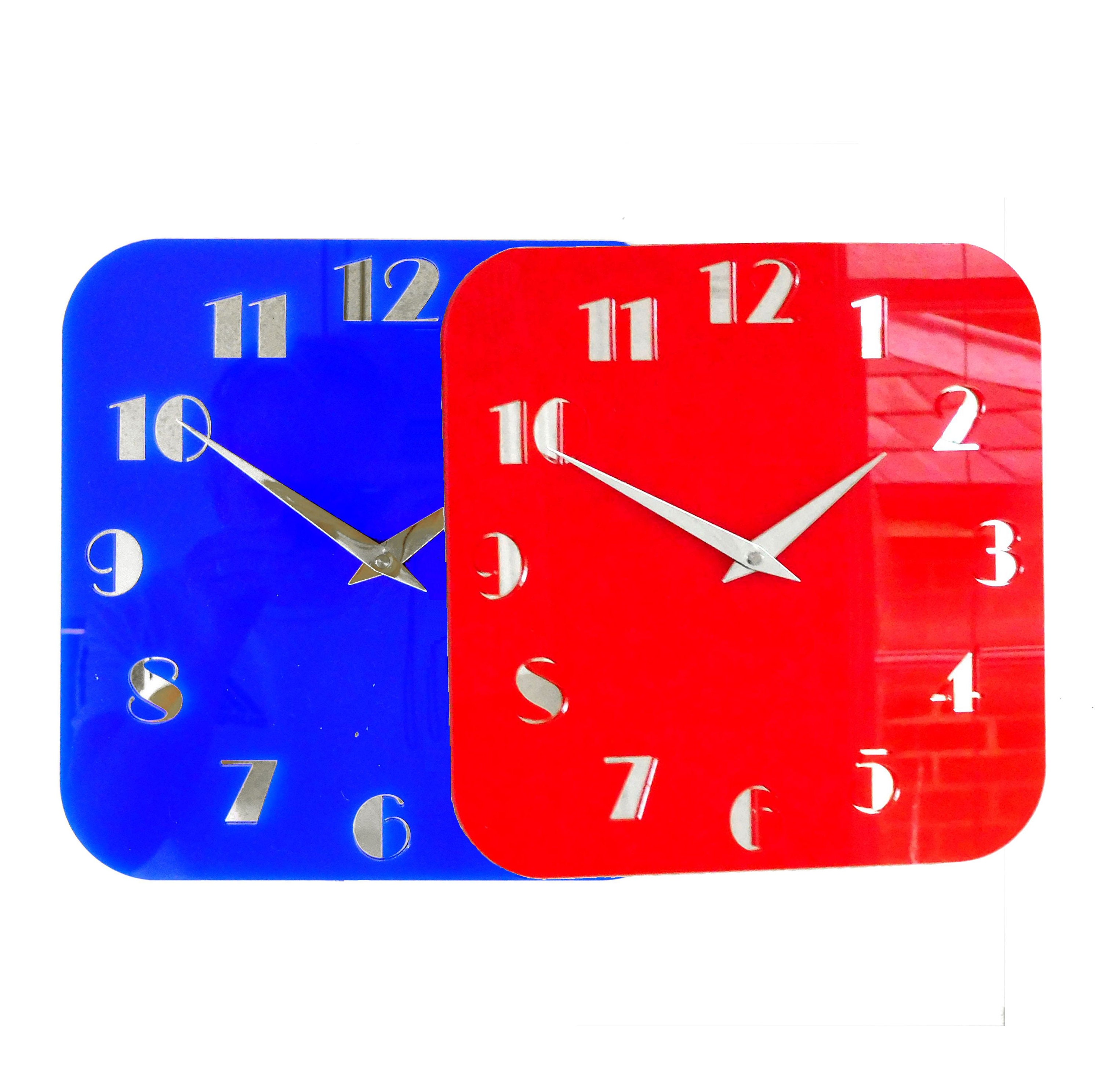 Decoish Gloss Art Deco Blue Red White Black Mirror Wall Clocks - Etsy