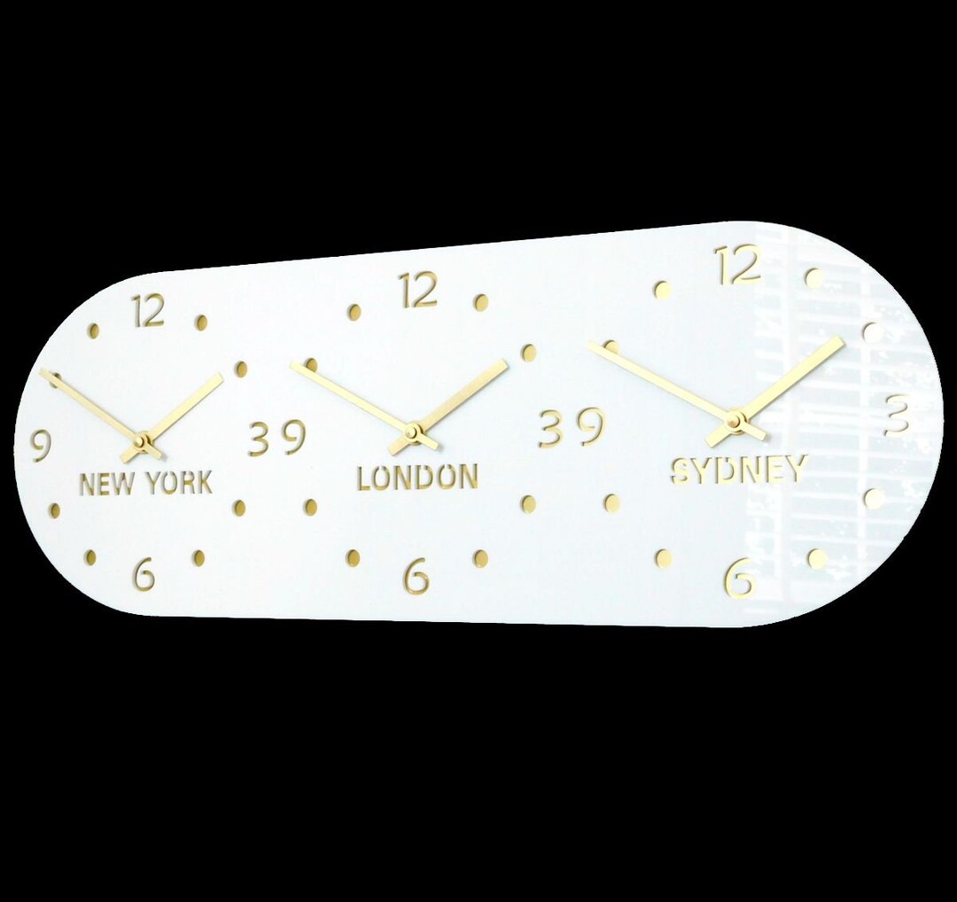 Decora White and Gold Time Zone Wall Clock Etsy