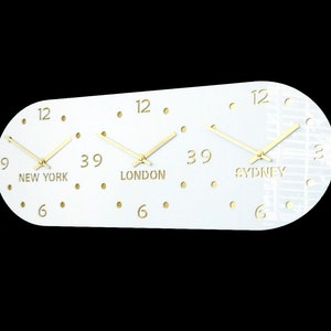 Decora White and Gold Time Zone Wall Clock