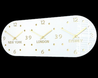 Decora White and Gold Time Zone Wall Clock