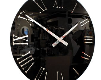 Gloss Black Mirror Roman Wall Clock